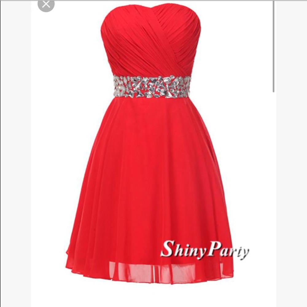 Red strapless prom dress